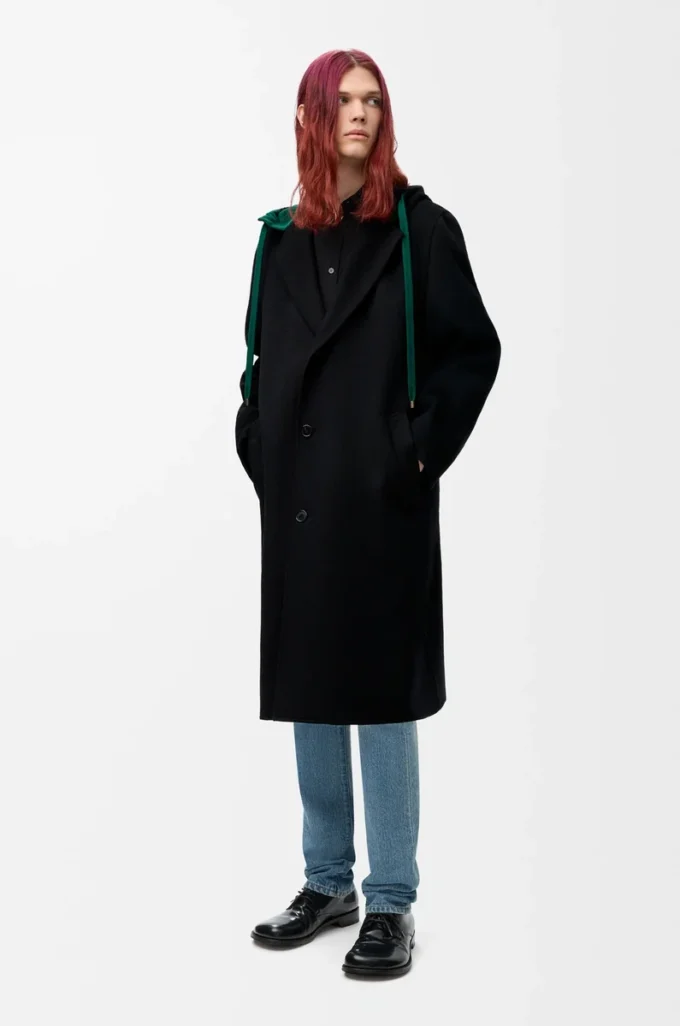Abrigo con capucha de lana y cachemira negro/verde Abrigo con capucha de lana y cachemira negro/verde