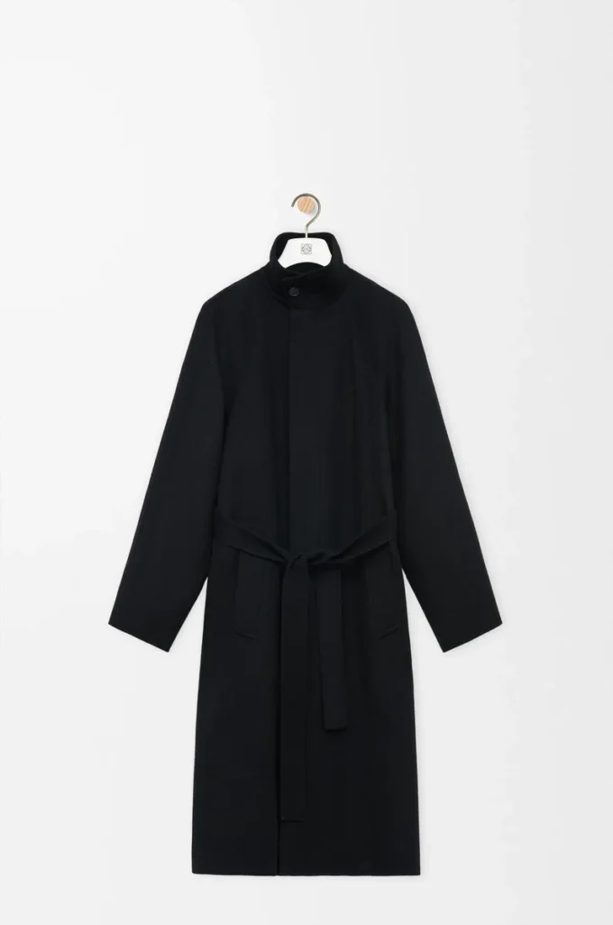 Abrigo con cinturón de lana y cachemira Negro Abrigo con cinturón de lana y cachemira Negro