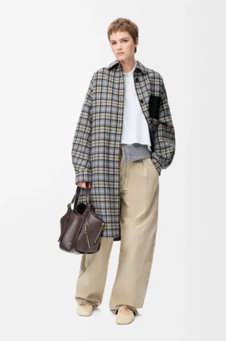 Abrigo de lana y cachemira Beige/Gris