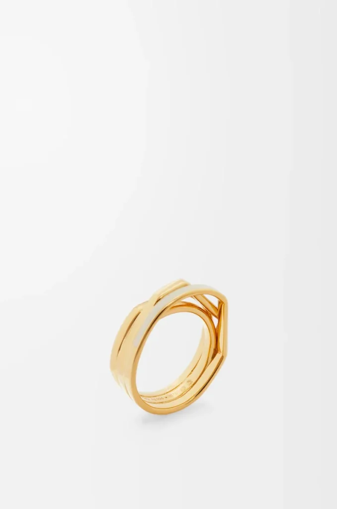 Anillo apilable en plata de ley y esmalte Oro/Marfil Anillo apilable en plata de ley y esmalte Oro/Marfil