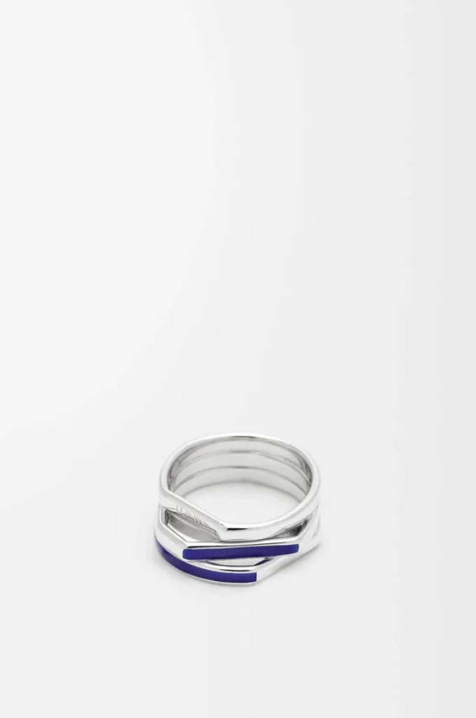 Anillo apilable en plata de ley y esmalte Plata/Azul Anillo apilable en plata de ley y esmalte Plata/Azul