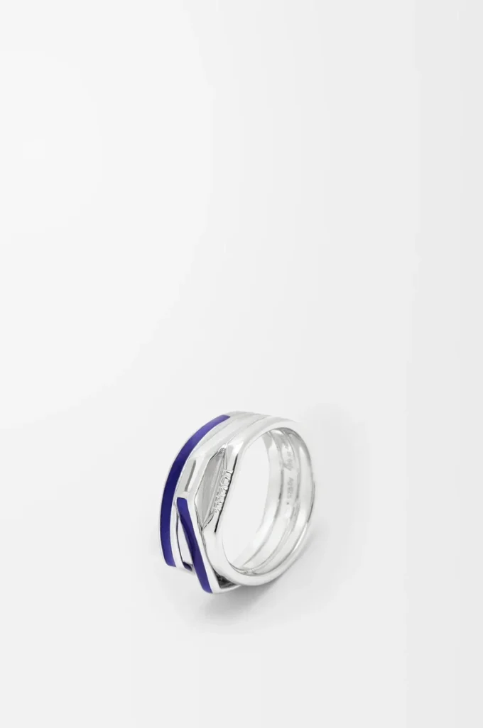 Anillo apilable en plata de ley y esmalte Plata/Azul Anillo apilable en plata de ley y esmalte Plata/Azul