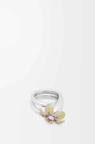 Anillo Flor en plata de ley y cristales Amarillo/Plata