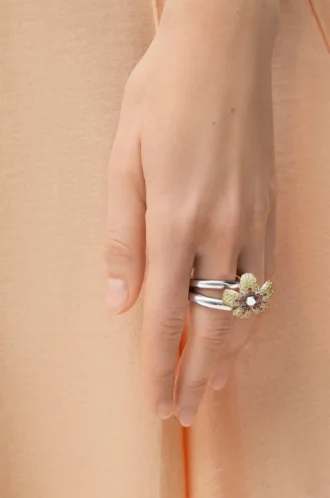 Anillo Flor en plata de ley y cristales Amarillo/Plata