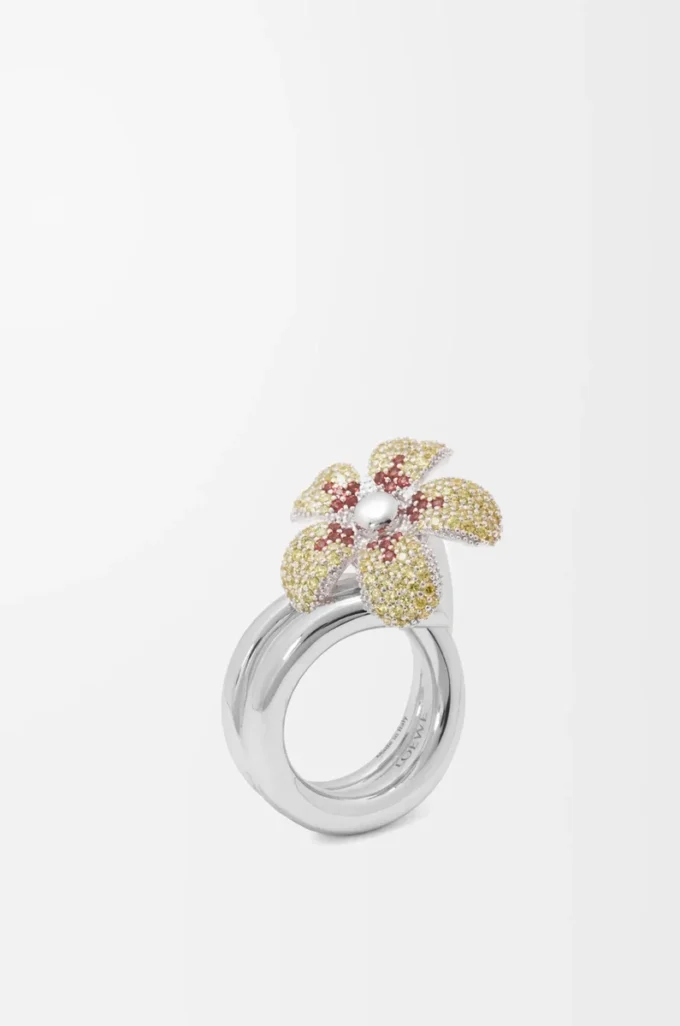 Anillo Flor en plata de ley y cristales Amarillo/Plata Anillo Flor en plata de ley y cristales Amarillo/Plata