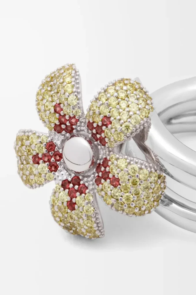 Anillo Flor en plata de ley y cristales Amarillo/Plata Anillo Flor en plata de ley y cristales Amarillo/Plata