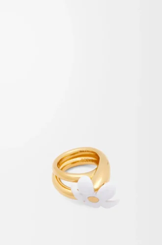 Anillo Flor en plata de ley y esmalte Oro/Blanco