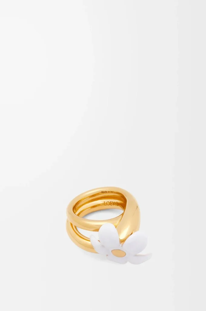 Anillo Flor en plata de ley y esmalte Oro/Blanco Anillo Flor en plata de ley y esmalte Oro/Blanco