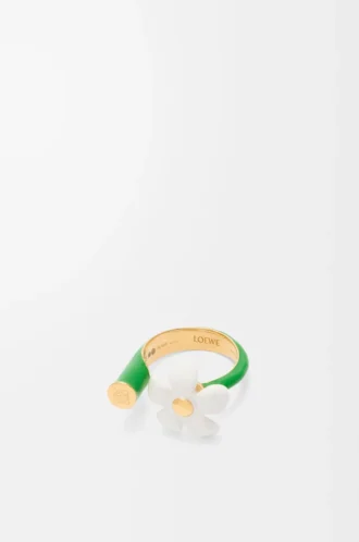 Anillo Flor en plata de ley y esmalte Oro/Blanco