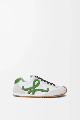 Ballet Runner 2.0 de nylon y piel de becerro Blanco/Verde hierba/Naranja oscuro
