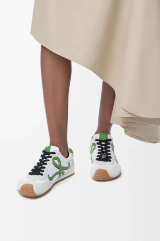Ballet Runner 2.0 de nylon y piel de becerro Blanco/Verde hierba/Naranja oscuro