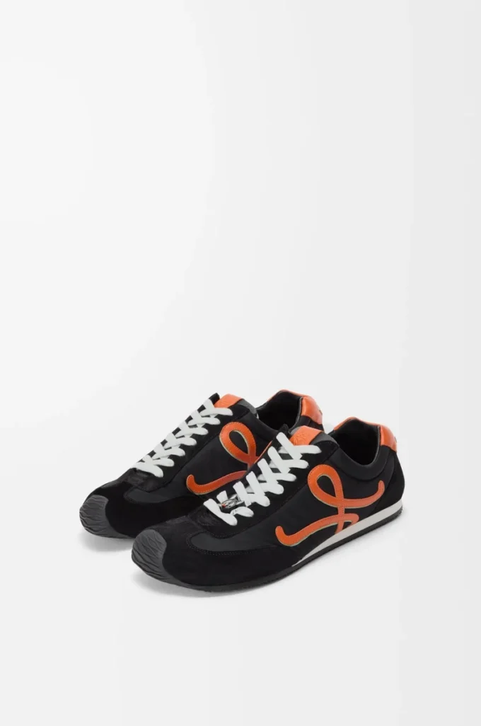 Ballet Runner 2.0 en nailon y piel de becerro Negro/Naranja/Verde pálido