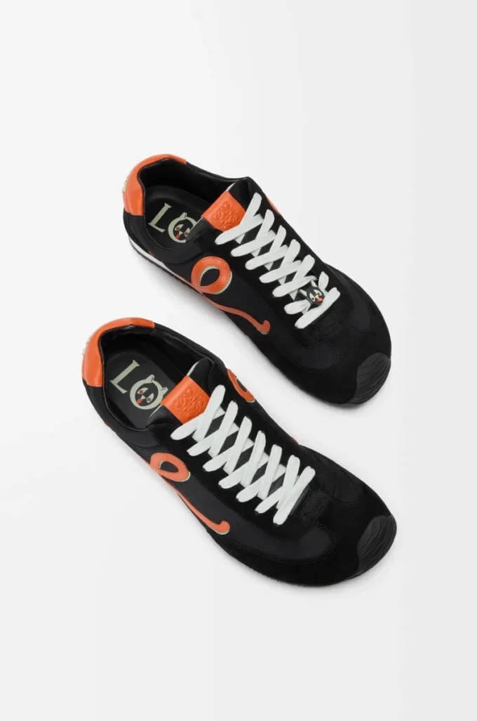 Ballet Runner 2.0 en nailon y piel de becerro Negro/Naranja/Verde pálido