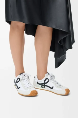 Ballet Runner 2.0 en nylon y piel de becerro Blanco/Negro
