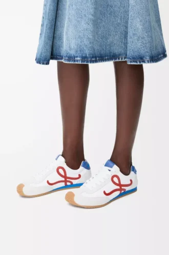 Ballet Runner 2.0 en nylon y piel de becerro Blanco/Rojo/Azul