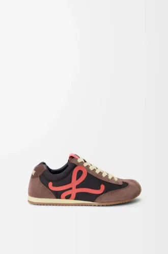 Ballet Runner 2.0 en nylon y piel de becerro Chocolate/Coral/Amarillo