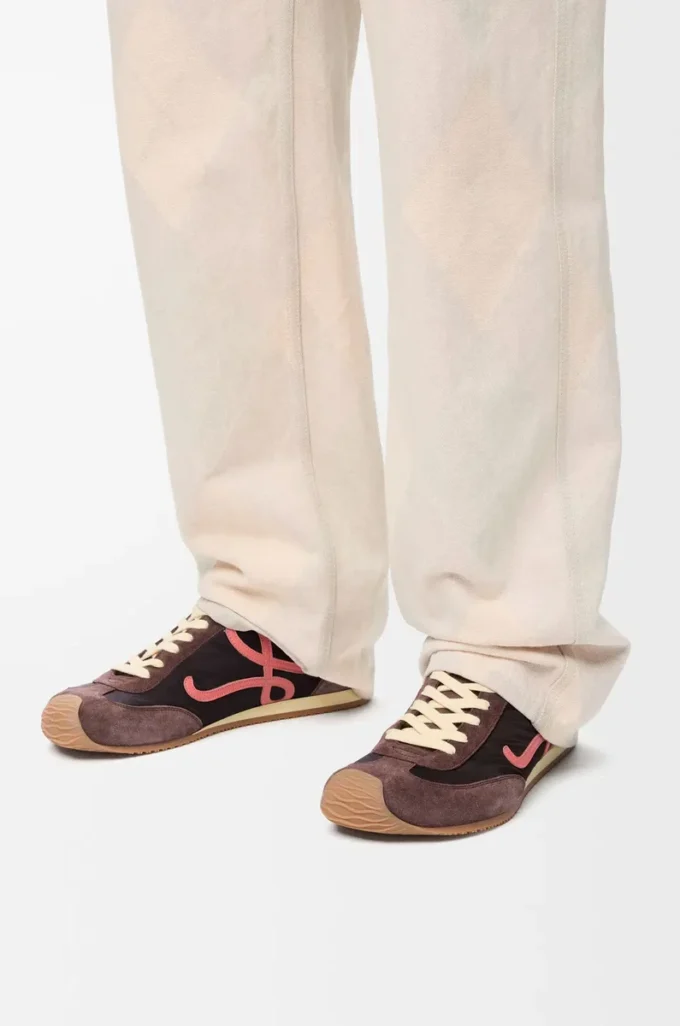 Ballet Runner 2.0 en nylon y piel de becerro Chocolate/Coral/Amarillo