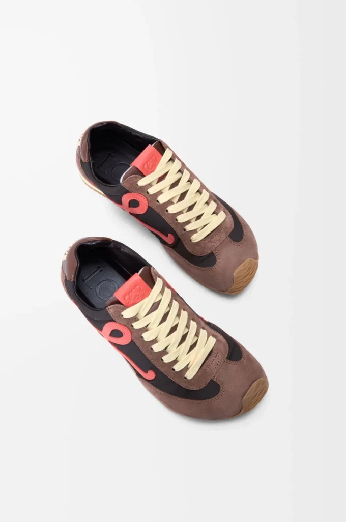 Ballet Runner 2.0 en nylon y piel de becerro Chocolate/Coral/Amarillo
