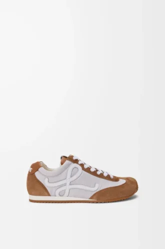 Ballet Runner 2.0 en nylon y piel de becerro Gris/Blanco/Marrón claro