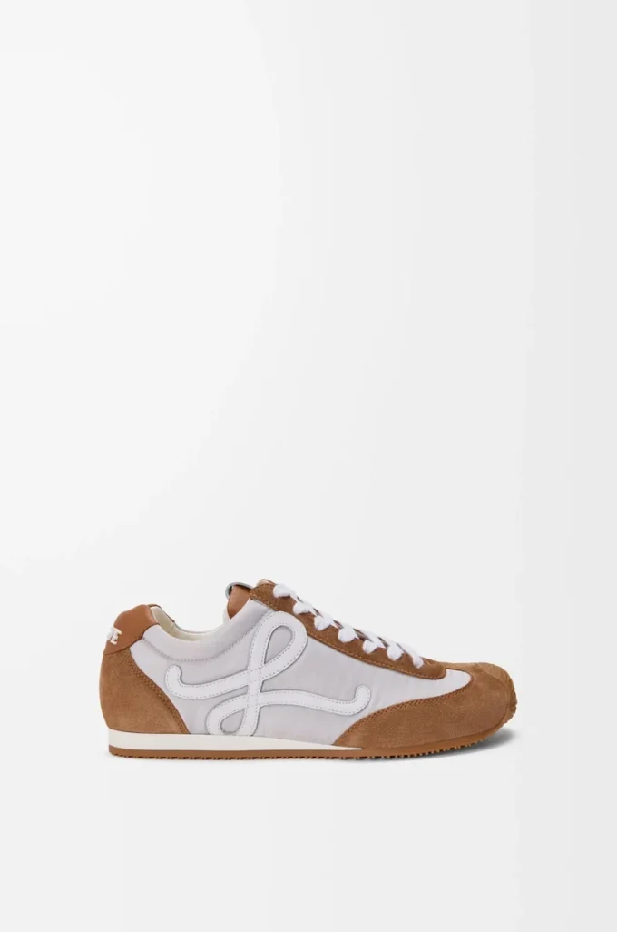 Ballet Runner 2.0 en nylon y piel de becerro Gris/Blanco/Marrón claro