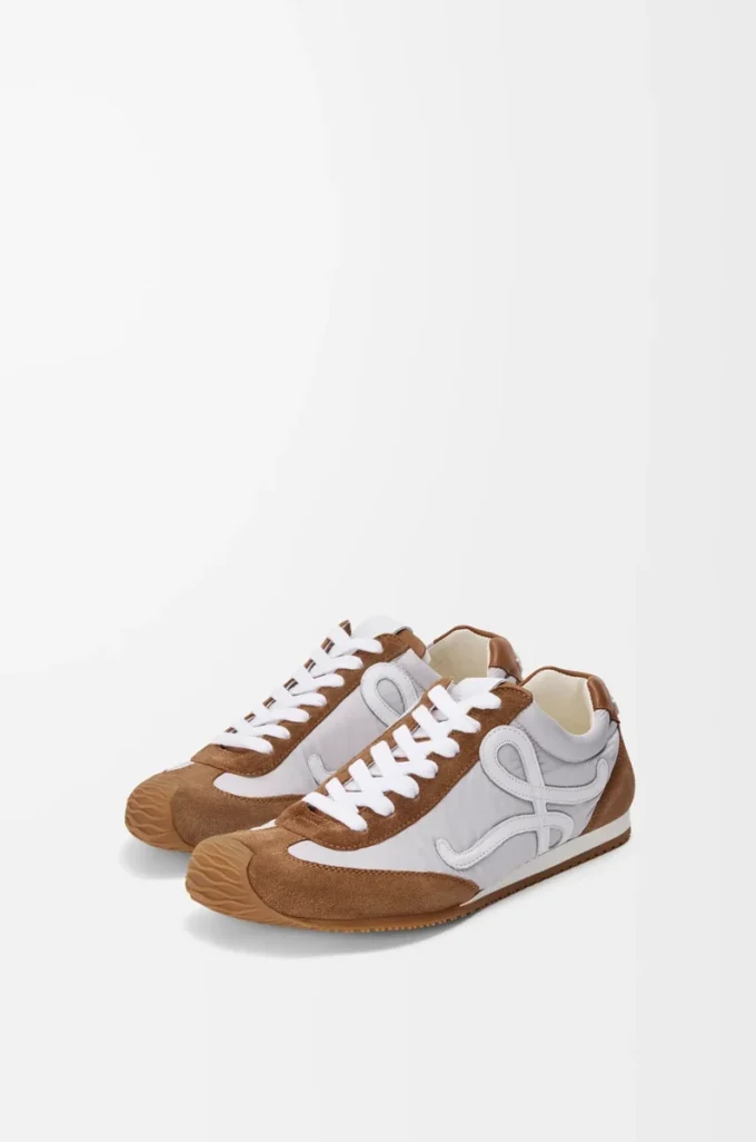 Ballet Runner 2.0 en nylon y piel de becerro Gris/Blanco/Marrón claro