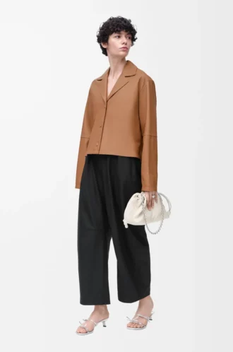 Blusa pijama de piel de cordero napa color toffee