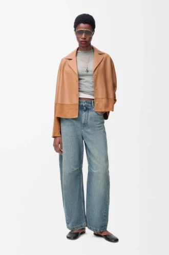 Blusa pijama de piel de cordero napa color toffee