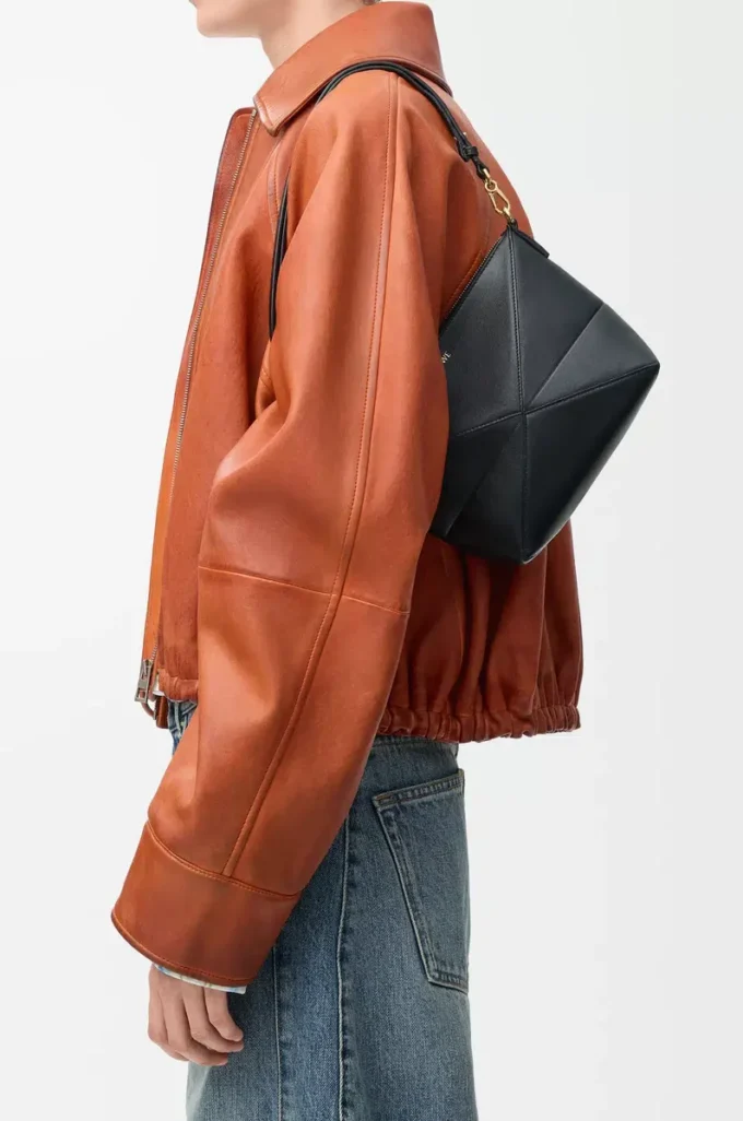 Bolsa Puzzle Fold en piel de becerro napa brillante Black Bolsa Puzzle Fold en piel de becerro napa brillante Black
