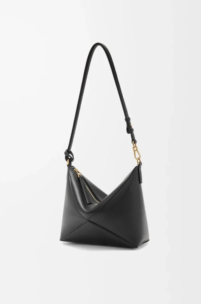Bolsa Puzzle Fold en piel de becerro napa brillante Black Bolsa Puzzle Fold en piel de becerro napa brillante Black