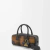 Bolso Amazona 23 recortado en ante tartán y piel de becerro napa marrón claro/negro