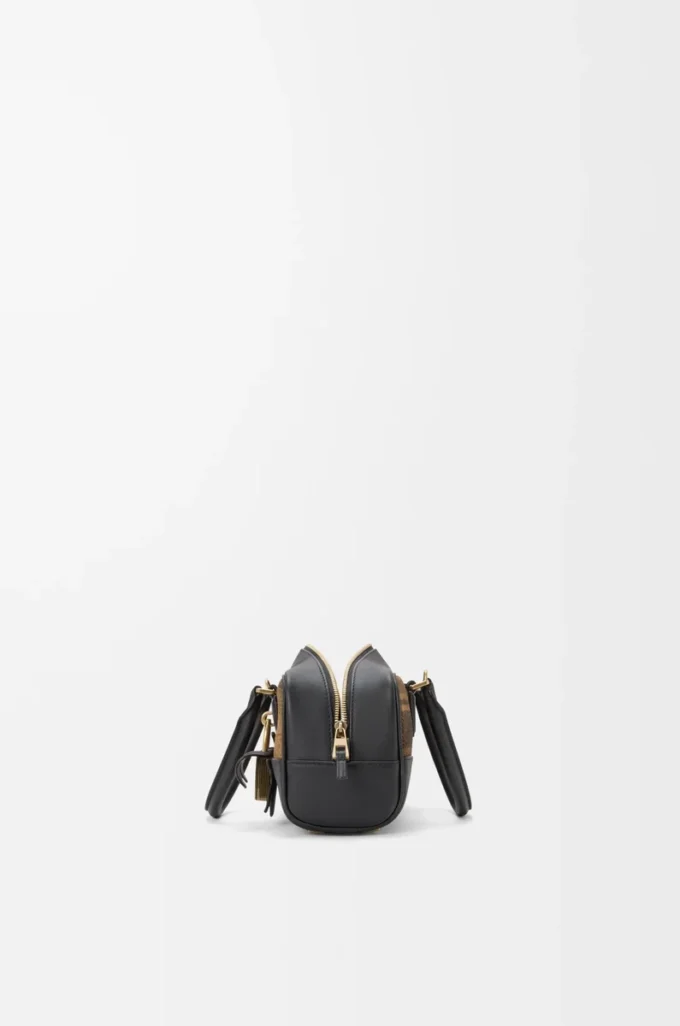Bolso Amazona 23 recortado en ante tartán y piel de becerro napa marrón claro/negro
