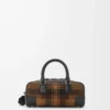 Bolso Amazona 23 recortado en ante tartán y piel de becerro napa marrón claro/negro