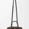 Bolso Amazona 23 recortado en ante tartán y piel de becerro napa marrón claro/negro