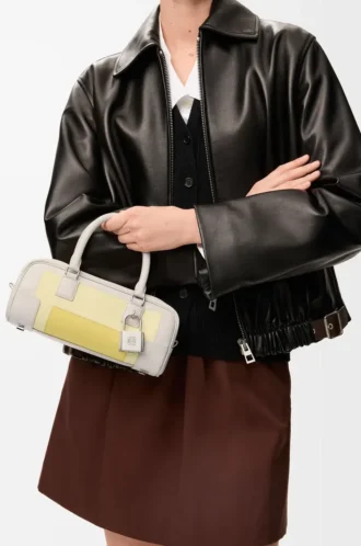 Bolso Amazona 23 recortado en piel de becerro napa Gris pálido/Citrino claro
