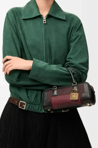 Bolso Amazona 23 recortado en piel de becerro napa negro/burdeos