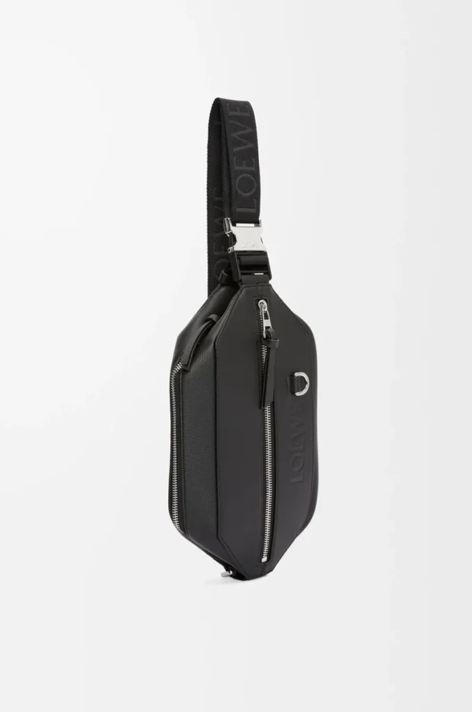Bolso bandolera convertible en piel de becerro clásica Negro