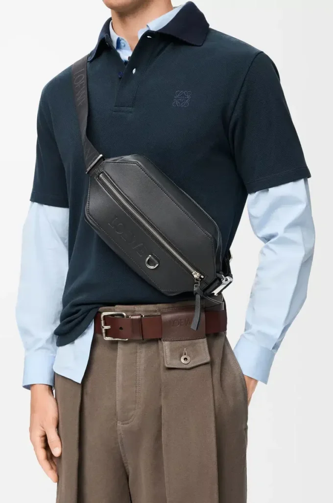 Bolso bandolera convertible en piel de becerro clásica Negro
