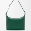 Bolso bandolera Cubi en piel de becerro lisa y suave y jacquard Evergreen