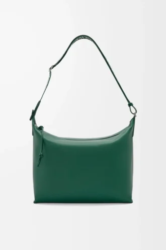 Bolso bandolera Cubi en piel de becerro lisa y suave y jacquard Evergreen