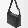 Bolso bandolera Cubi en piel de becerro suave y flexible y jacquard negro