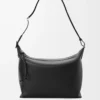 Bolso bandolera Cubi en piel de becerro suave y flexible y jacquard negro