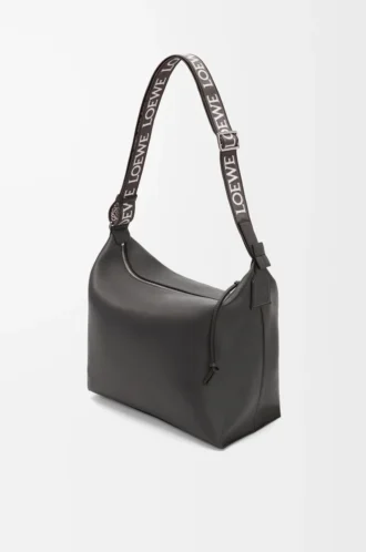 Bolso bandolera Cubi en piel de becerro suave y jacquard gris oscuro