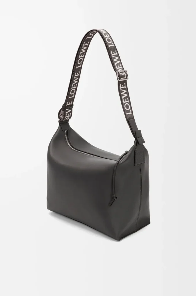 Bolso bandolera Cubi en piel de becerro suave y jacquard gris oscuro