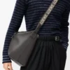 Bolso bandolera Cubi en piel de becerro suave y jacquard gris oscuro