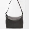 Bolso bandolera Cubi en piel de becerro suave y jacquard gris oscuro
