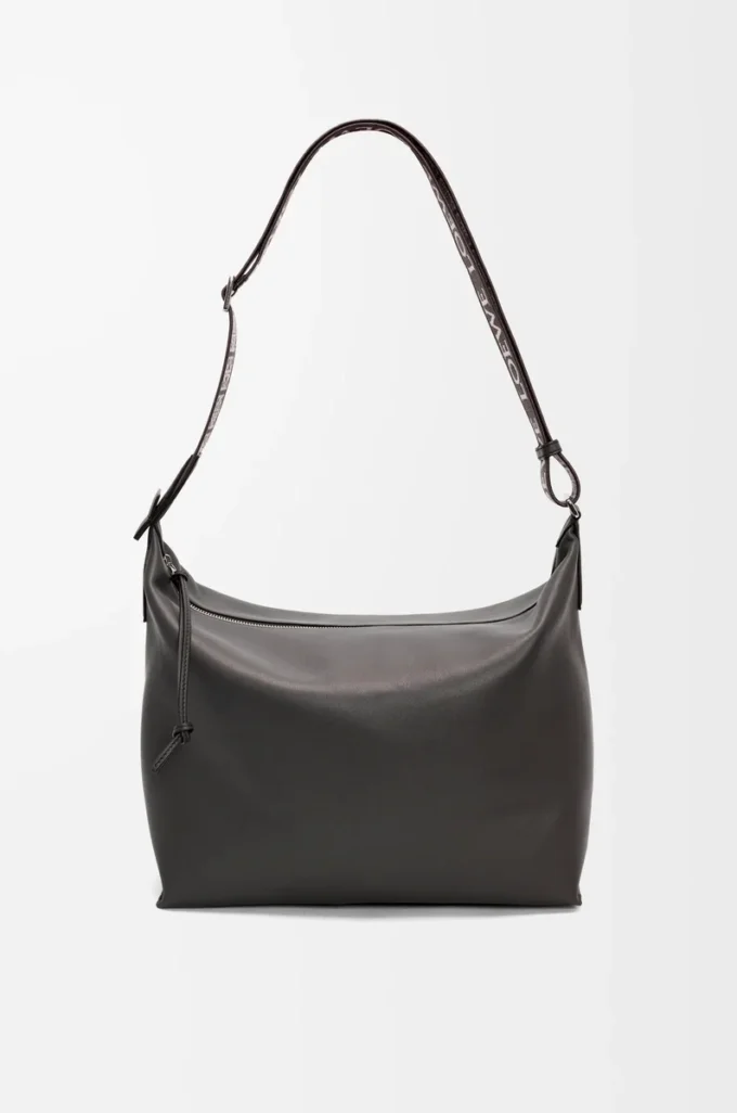 Bolso bandolera Cubi en piel de becerro suave y jacquard gris oscuro