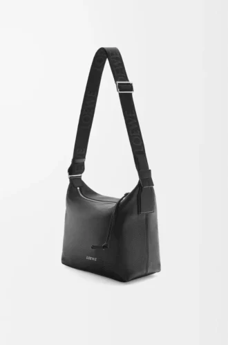 Bolso bandolera Cubi pequeño en piel de becerro granulada flexible Negro