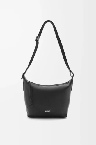 Bolso bandolera Cubi pequeño en piel de becerro granulada flexible Negro