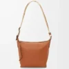 Bolso bandolera Cubi pequeño en piel de becerro suave y flexible y jacquard color tostado