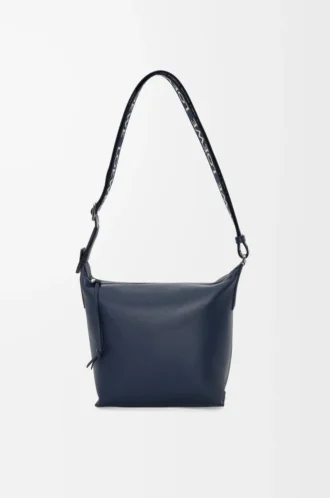 Bolso bandolera Cubi pequeño en piel de becerro suave y flexible y jacquard Deep Navy